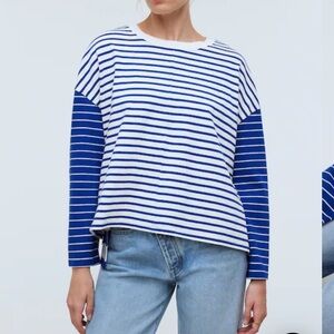 Madewell Easy Long-Sleeve Rugby Tee in Contrasting Stripe Pure Blue XS